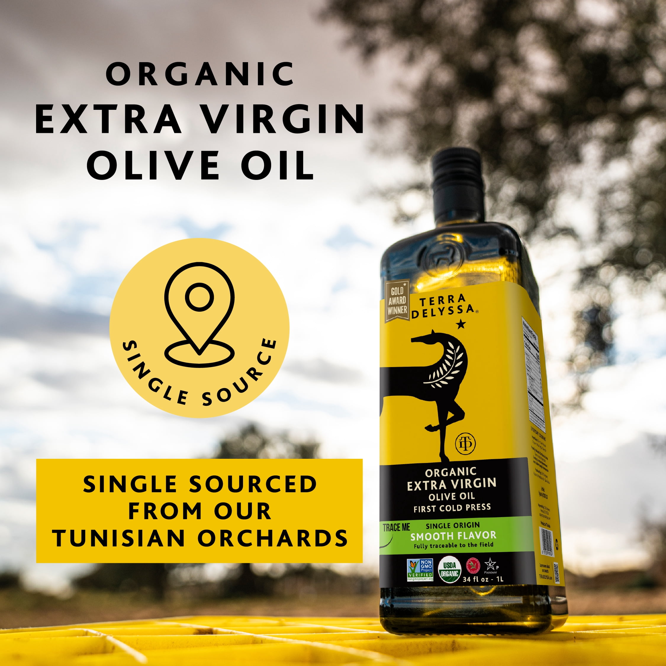 (3 pack) Terra Delyssa Organic Extra Virgin Olive Oil, 34 fl. oz. Glass