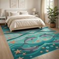 thumbnail image 3 of ODIKA 8'x10' Washable Area Rug Dolphin Print Ocean Wave Starfish Border Themed Theme Marine for Dining Room, Large Office, Lounge, Non-Slip Chair-Friendly Mat, 3 of 7
