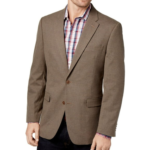 Tommy Hilfiger Mens Stretch Two Button Blazer Jacket, Brown, 42 Regular