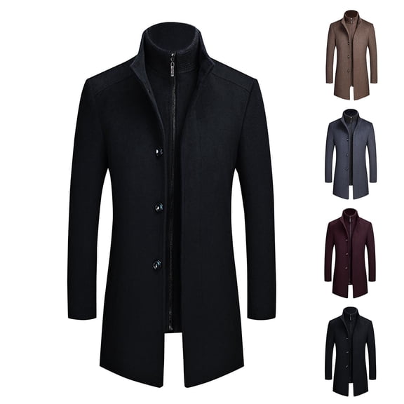 Miluxas Men's Wool Blend Trench Coat Slim fit Single Breasted Notch Lapel Winter Jacket Business Pea Coat Overcoat Wine