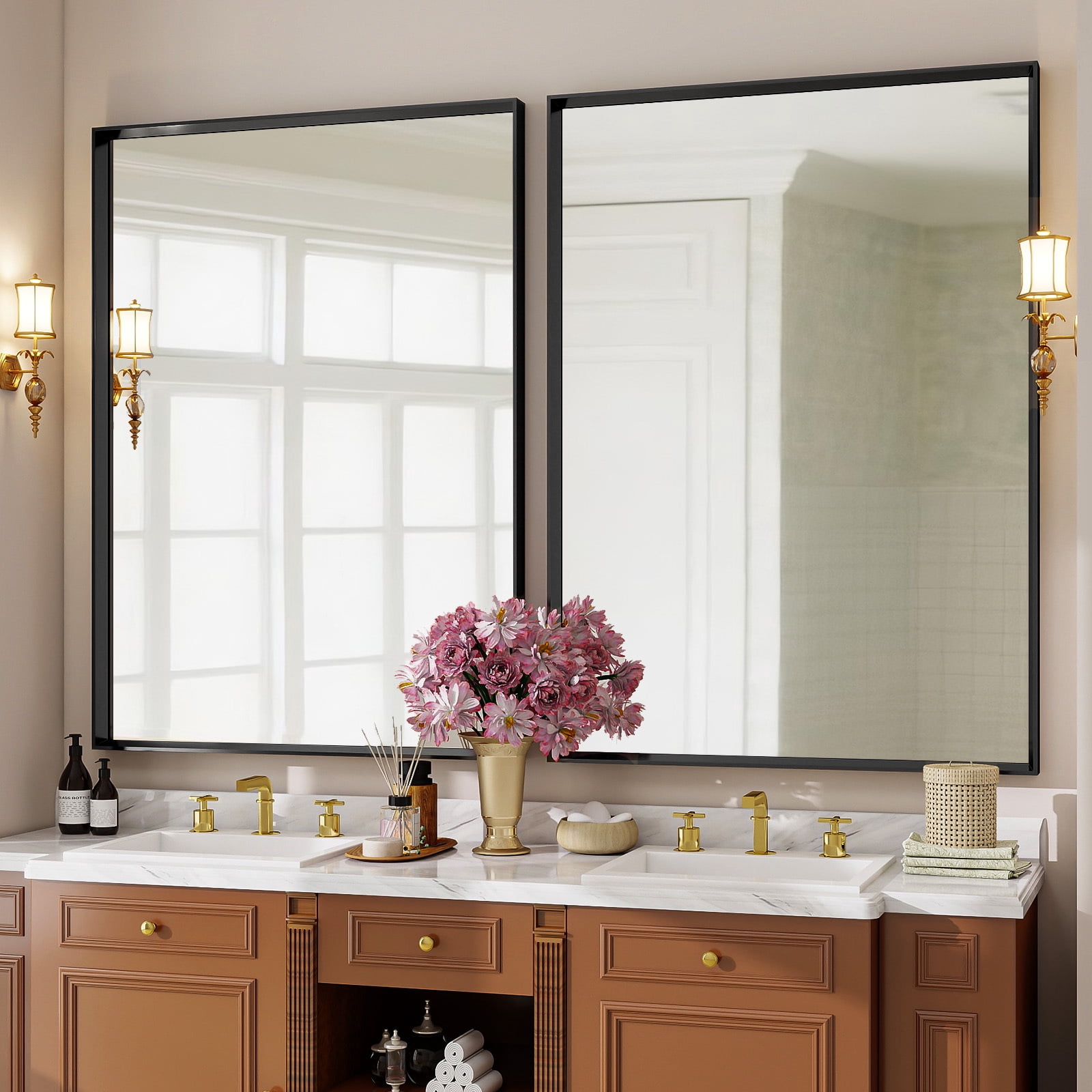 Easy4Home 36"x 24" Rectangular Bathroom Vanity Mirror with Deep Frame Wall Mirror, Black