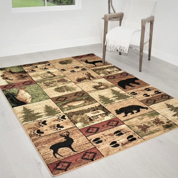 Handcraft Rugs Cabin Rug Lodge, Cabin Nature and Animals Area Rug Modern Nature Pattern Cabin Area Rug Abstract, Chocolate/Beige-Eagle on Mountain Top 2x 3 feet Doormat