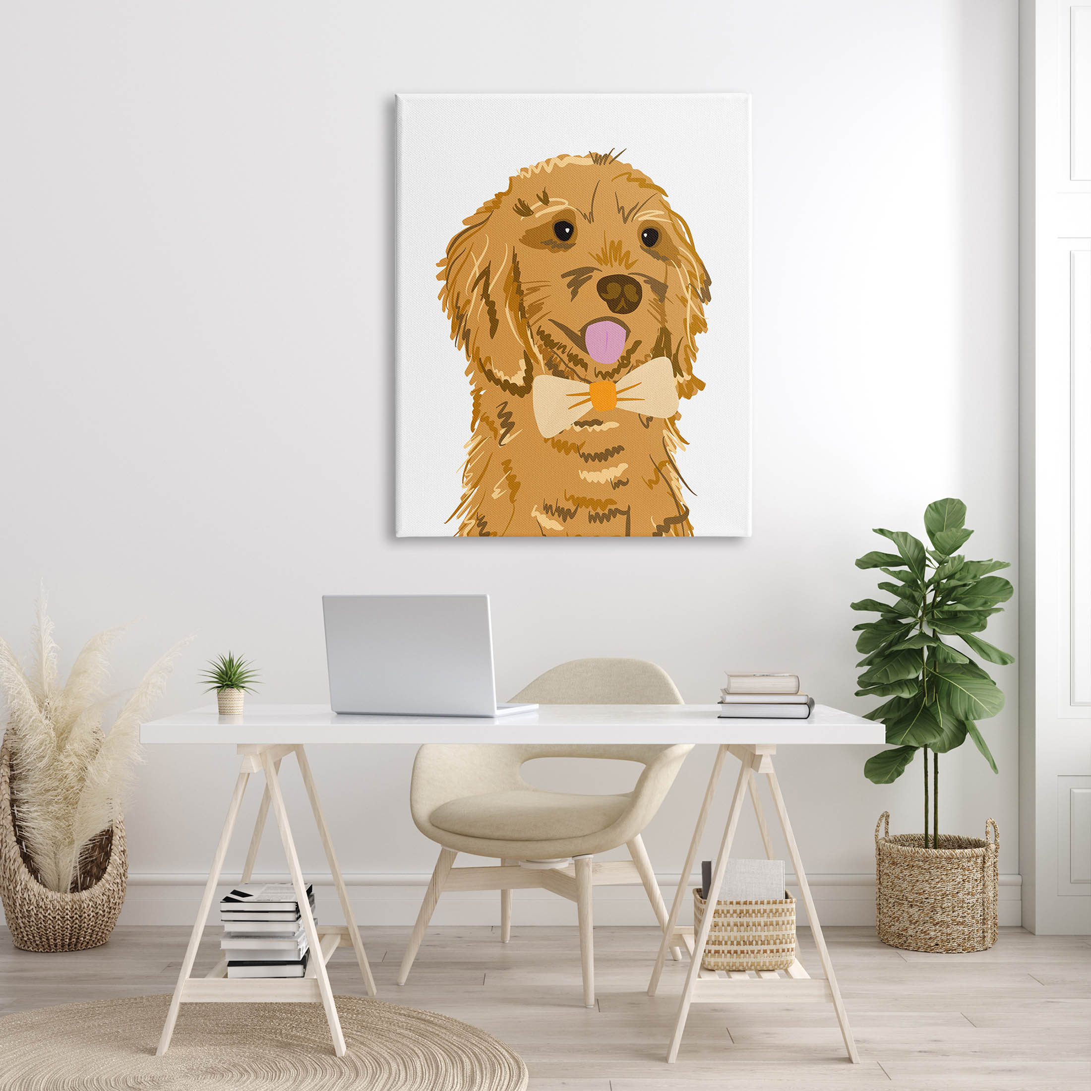 Golden Retriever Puppy Bowtie Pet Animals & Insects Graphic Art Gallery Wrapped Canvas Print Wall Art