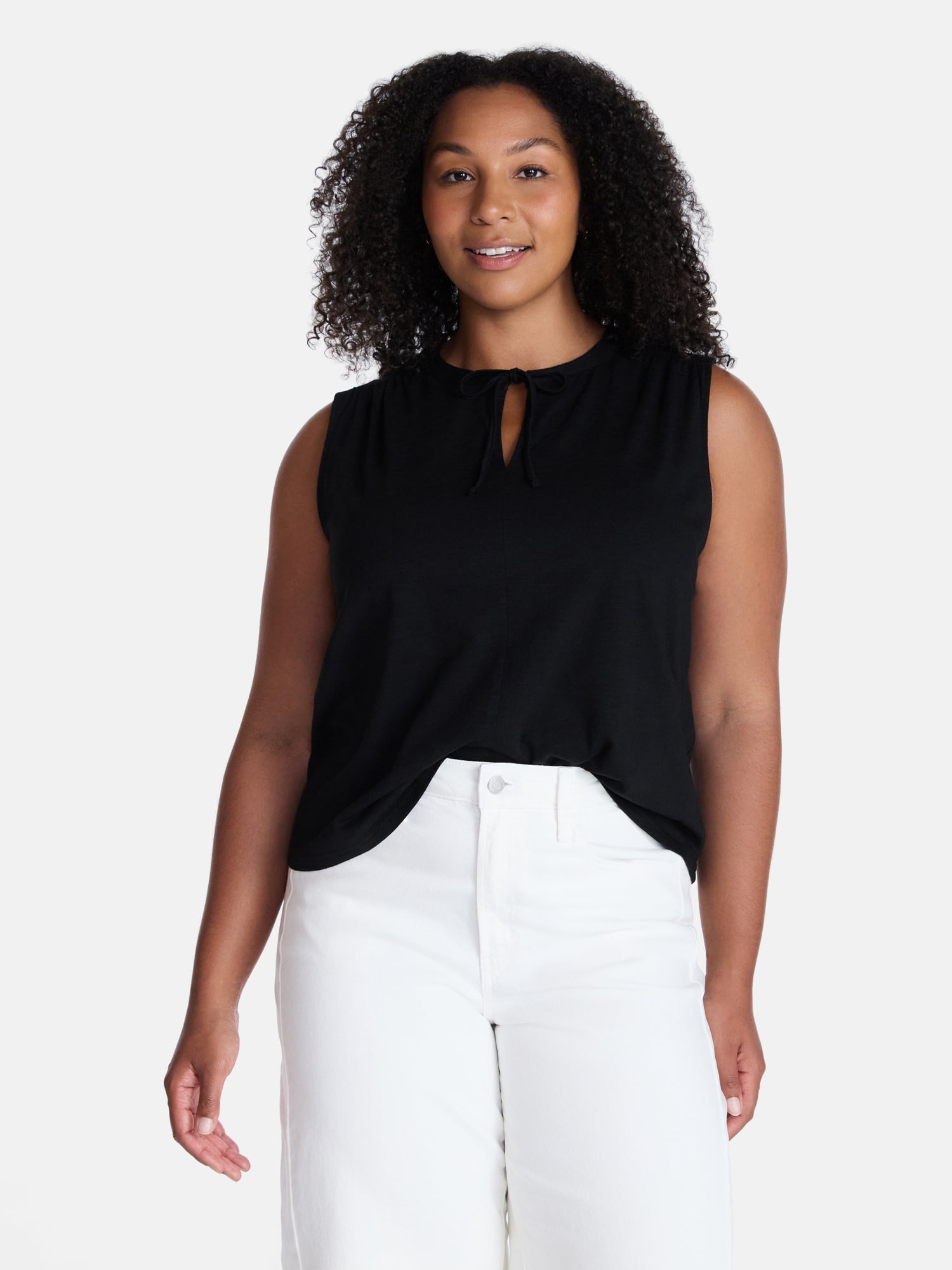 Time and Tru Women’s Tie Front Sleeveless Top, Sizes XS-XXXL