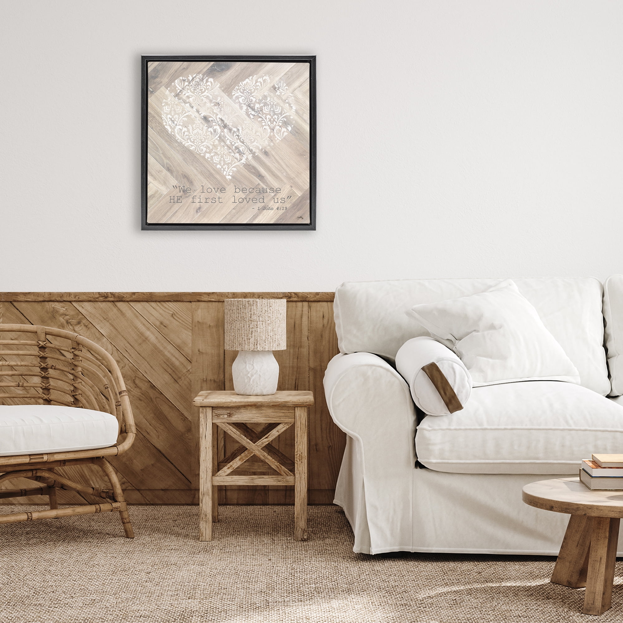 Stupell Industries He Loved Us First Black Framed Floater Canvas Wall Art, design by Elizabeth Medley