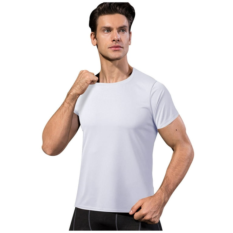 Huk Fishing Shirts For Men White T Shirts for Men Men Fitness Sports O-neck  Stretch Quick-drying Top Short-sleeved Tight T-shirt Cotton tshirts for Men  Gym Shirts,White,L 