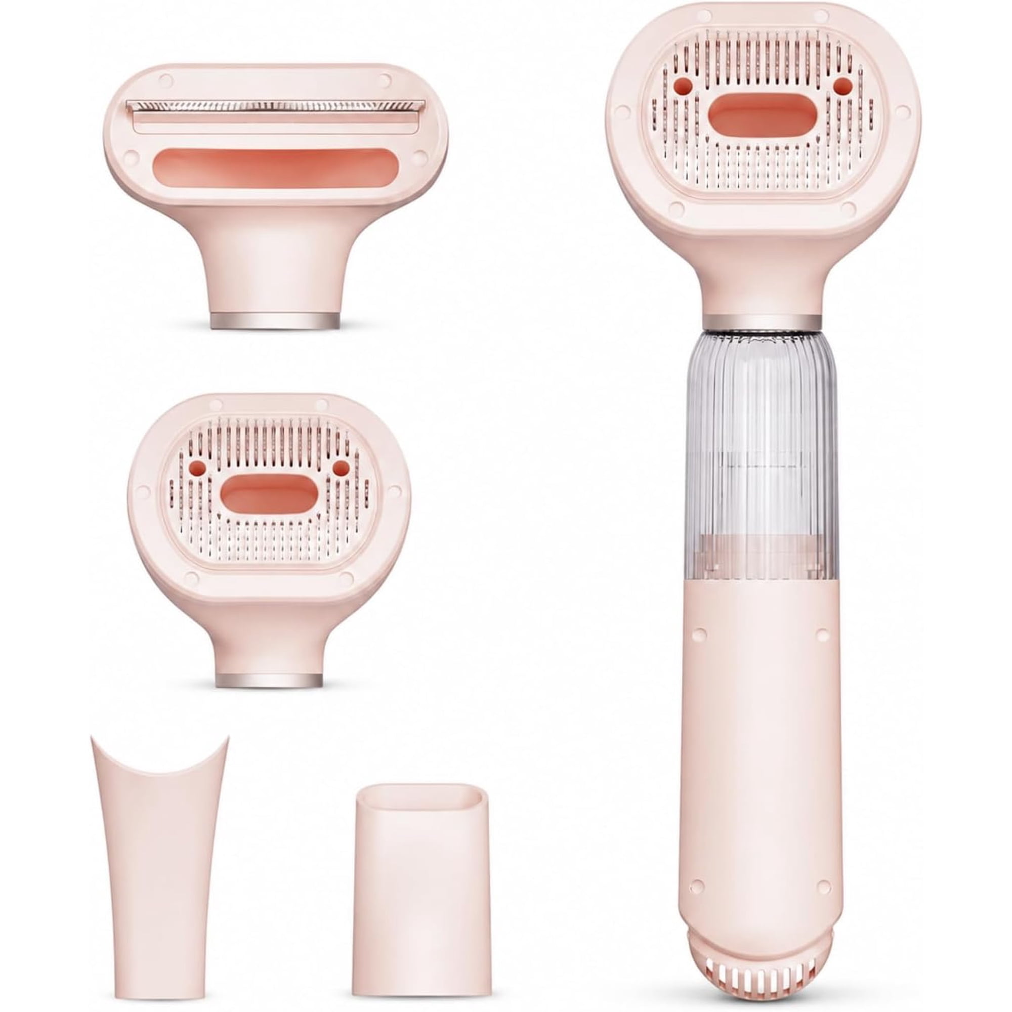 4-in-1 Cordless Pet Grooming Vacuum for Dogs Rechargeable Deshedding Brush Kit with 2 Combs and 2 Nozzles USB-C Charging Pink