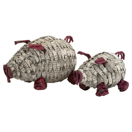 IMAX Paulina Recycled Newspaper Piggies Sculpture - Set of 2