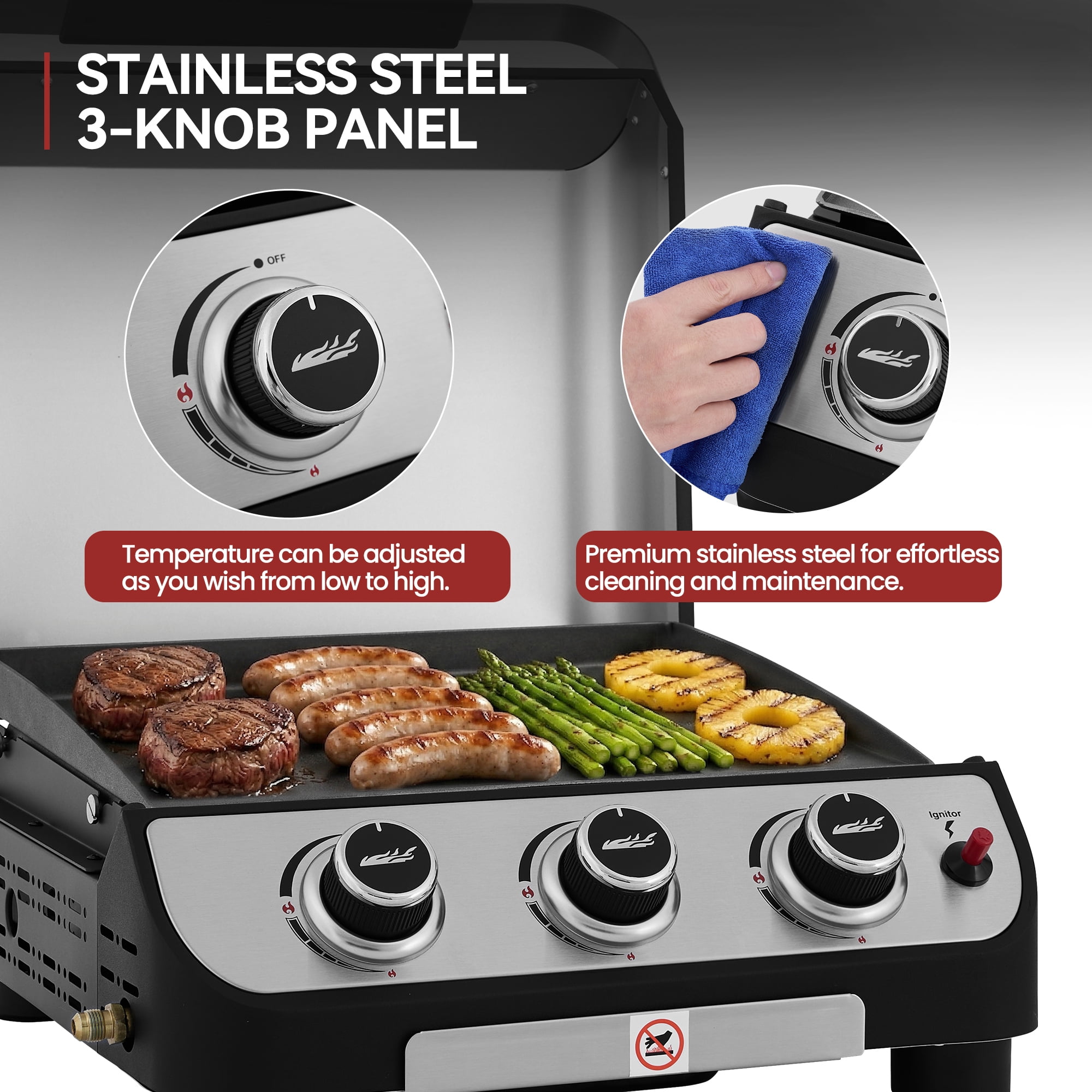 Royal Gourmet PD1505S Portable Flat Top Gas Griddle with Hood for Backyard, Patio and Outdoor Cooking, Black