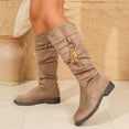 thumbnail image 3 of Boho Ethnic Slouchy Knee High Boots for Women 2025 Fringe Suede Slouch Low Heel Wide Calf Tall Boots Khaki Size 9.5, 3 of 7