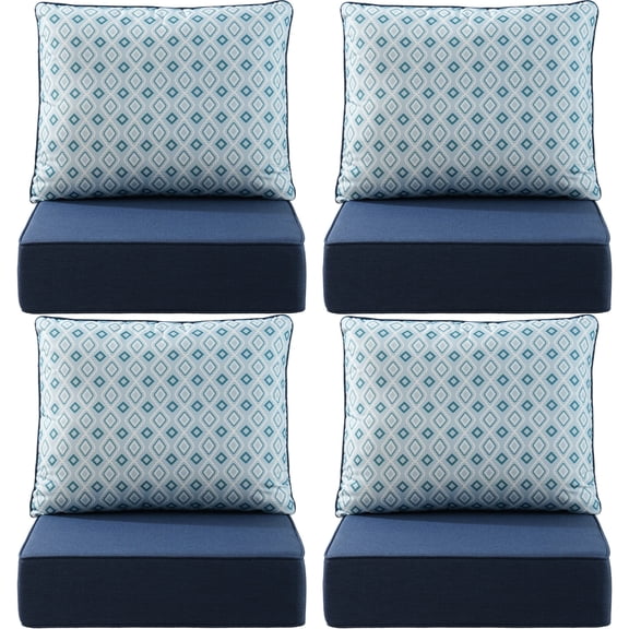 Opohoro Outdoor Deep Seat Printed Cushion Sets, 24"x24"x6", Water Resistant & UV Resistant Comfortable Patterned Furniture Cushions for Patio Chair, Sofa, Loveseat