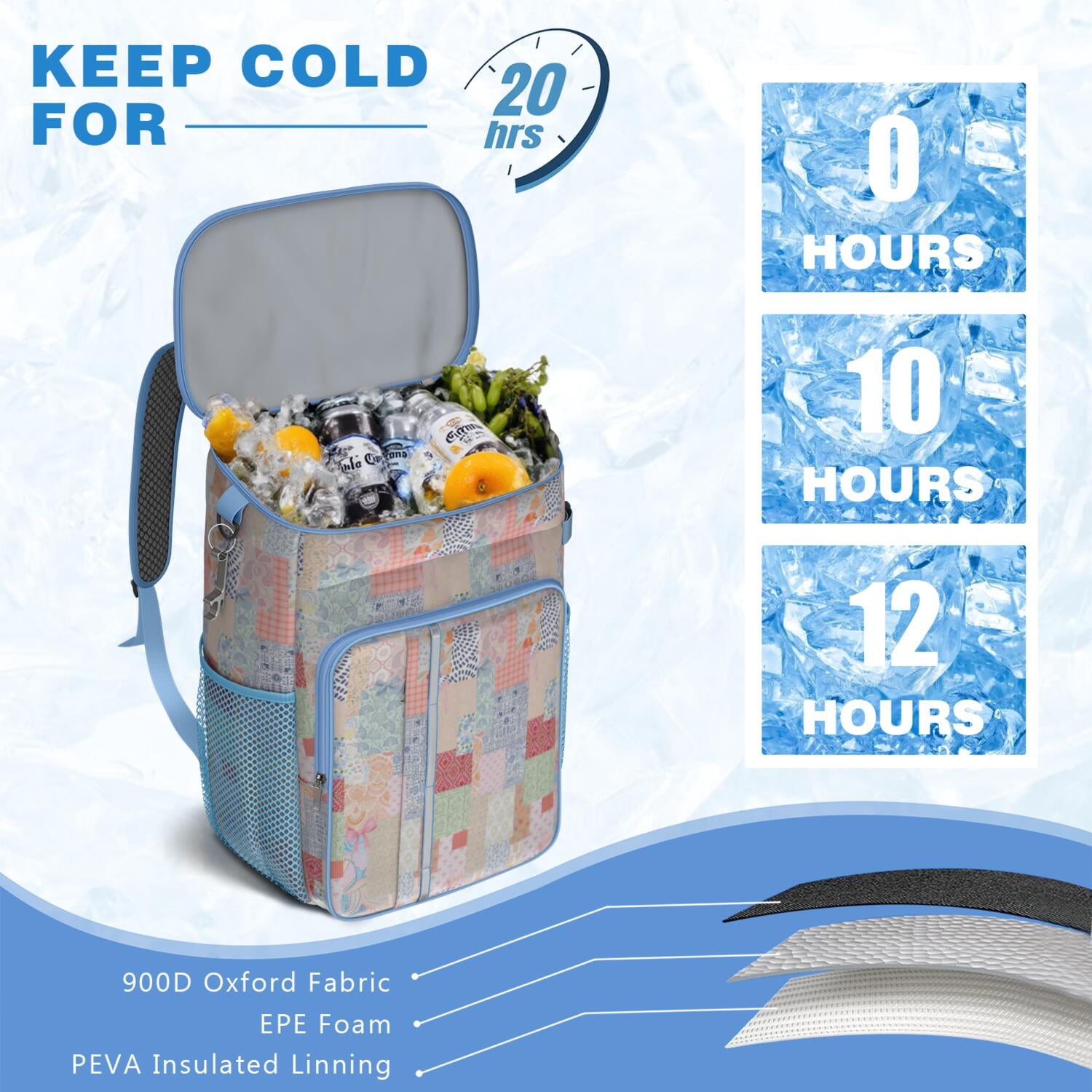 Travel Cooler Bag - Pioneer Flower Camping Beer Cooler Backpack with Bottle Opener- Waterproof Insulated Picnic Backpacks - Cooler Bag for Beach