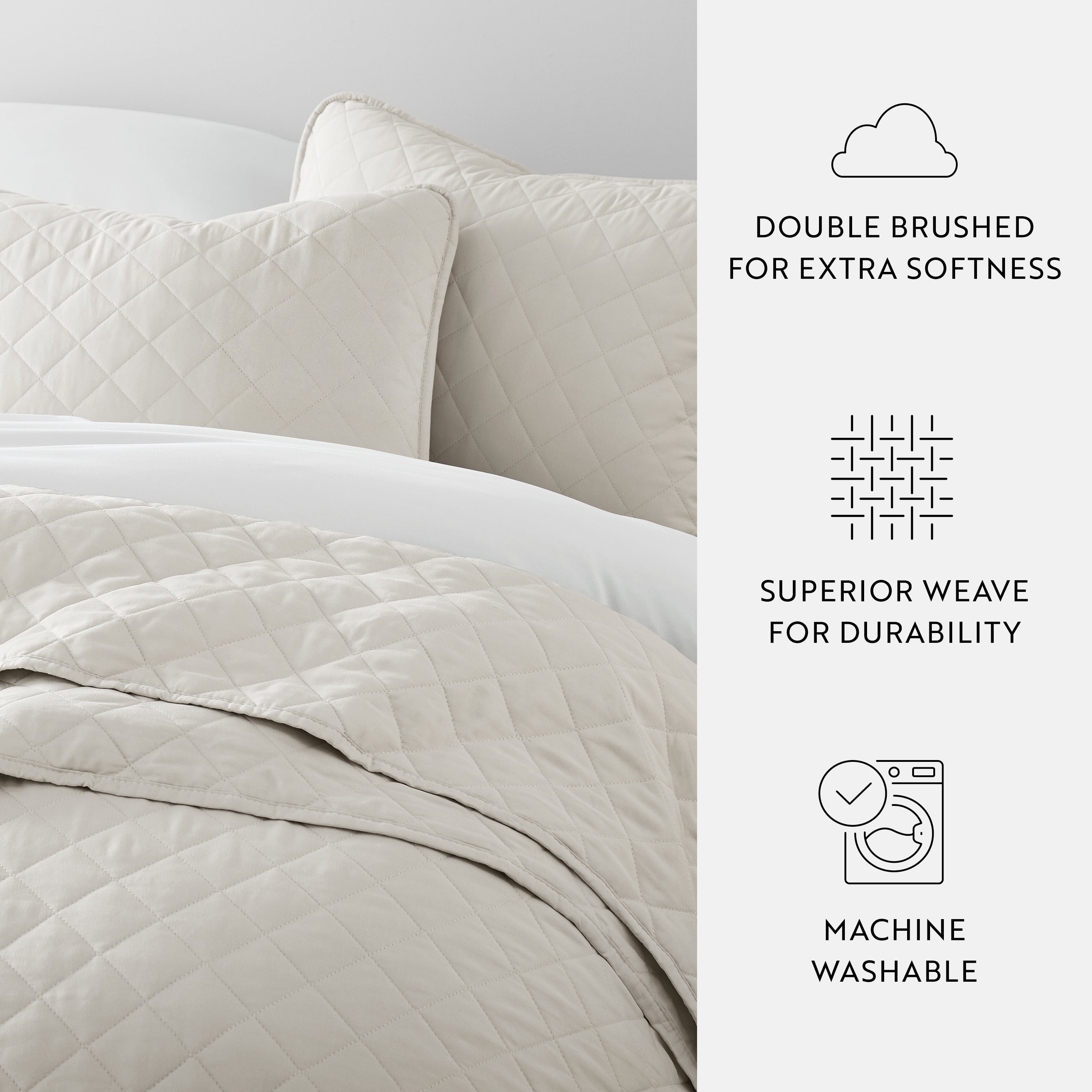 Noble Linens 3-Piece Natural Diamond Quilt Set, Twin / Twin XL