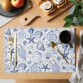 thumbnail image 2 of Navy Blue Coastal Placemats Set of 4, Nautical Ocean Shell Starfish Sea Placemats for Dining Table, Place Mats for Kitchen Tabletop, Waterproof Wipeable Dining Table Mats Set, 2 of 9