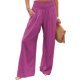 thumbnail image 2 of Pantalones de mujer de color puro para uso diario, citas o playa - Pantalones anchos elásticos de cintura alta de color rojo rosa, talla L, 2 of 5