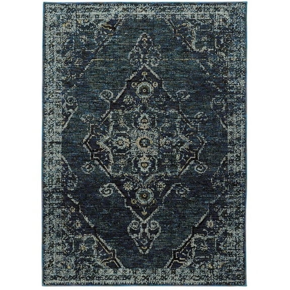Oriental Weavers Andorra Area Rug - 7135F - 8'6" x 11'7" - in Blue/ Light Blue - Vintage Inspired, Stain Resistant, Family and Pet Friendly , Dining, Living Room Rug