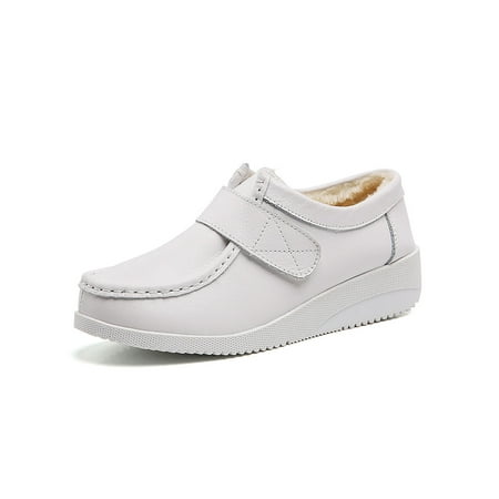 

Sanviglor Women Casual Shoes Slip On Flats Wedge Loafers Work Lightweight Winter Warm Nurse Shoe Plush Lined Comfort White Plush Lined 8