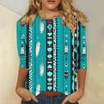 thumbnail image 2 of CYMMPU Summer Trendy Shirts Crew Neck Blouses for Women Dressy Casual 3/4 Sleeve Spring Tops Geometric Printed Tunic Tops Loose Fit Western T-Shirts Multicolor L, 2 of 5
