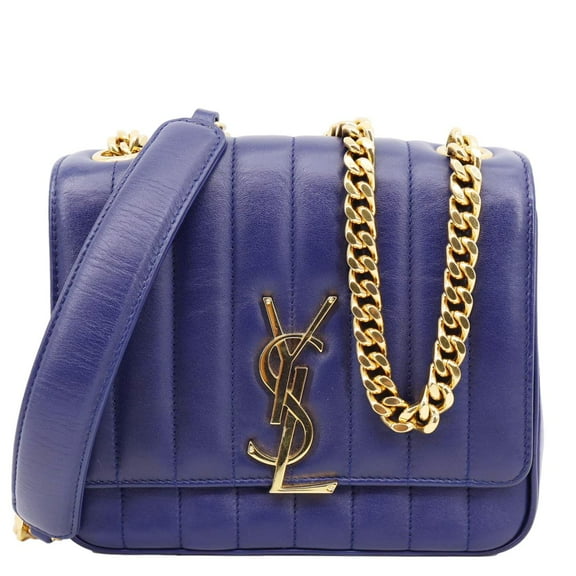 Pre-Owned Yves Saint Laurent Vicky Medium Matelasse Lambskin Chain Crossbody Bag Blue