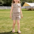 thumbnail image 4 of ZOSOED 2 Piece Outfit for Girls Cotton Gingham Ruffle Collar Top & Shorts Set Khaki 12-18 Months, 4 of 4