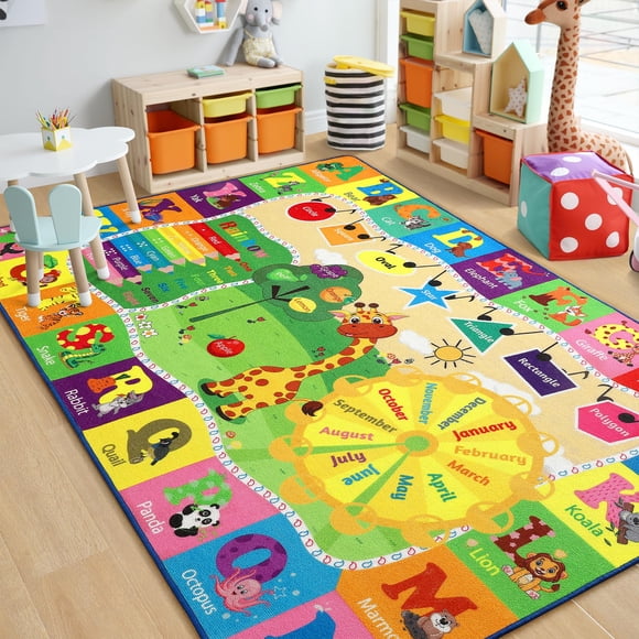 Alfombra educativa Chicrug de 120 x 180 cm, lavable para sala de juegos infantil