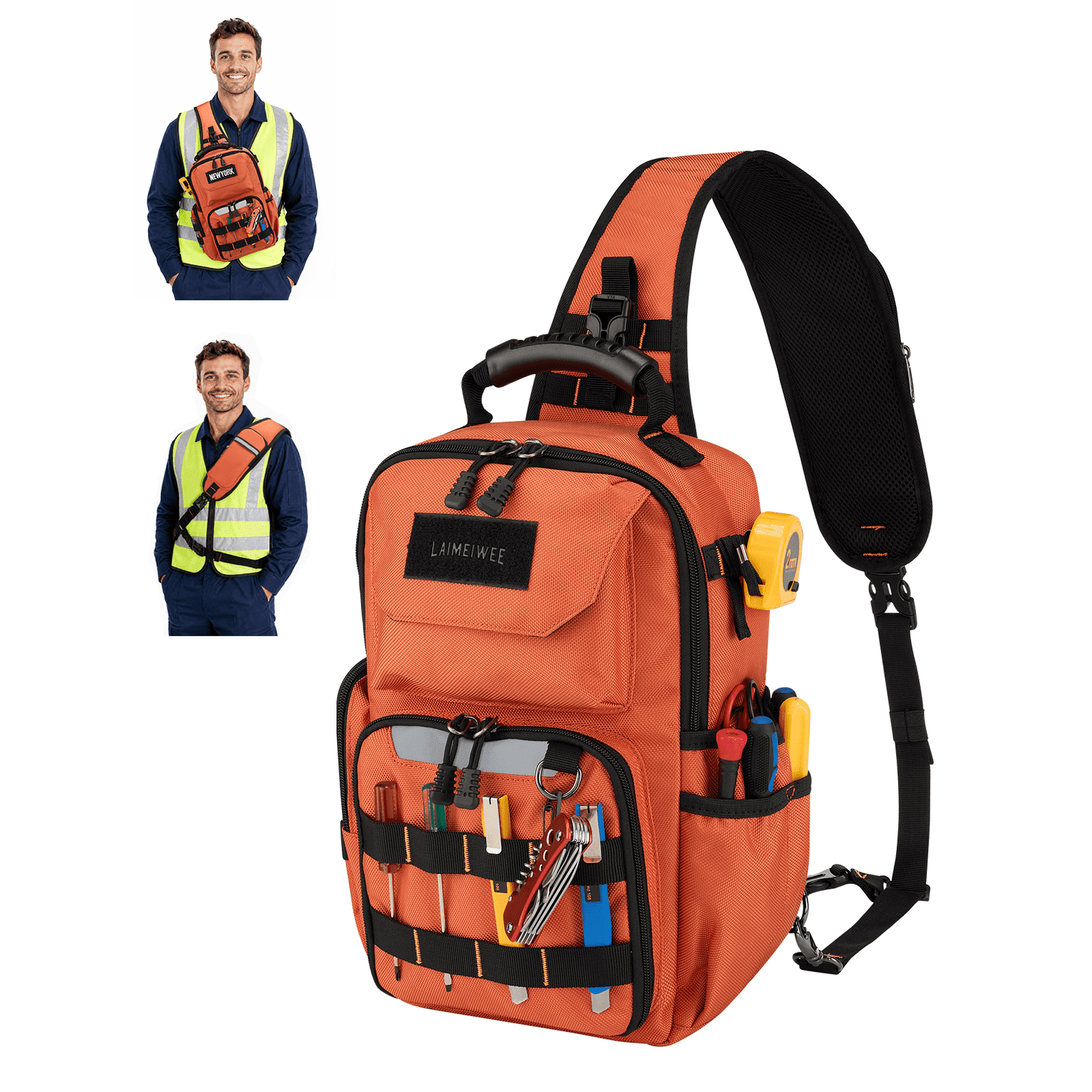 LAIMEIWEE Electrician Tool Chest Bag HVAC 3-Point Harness Orange