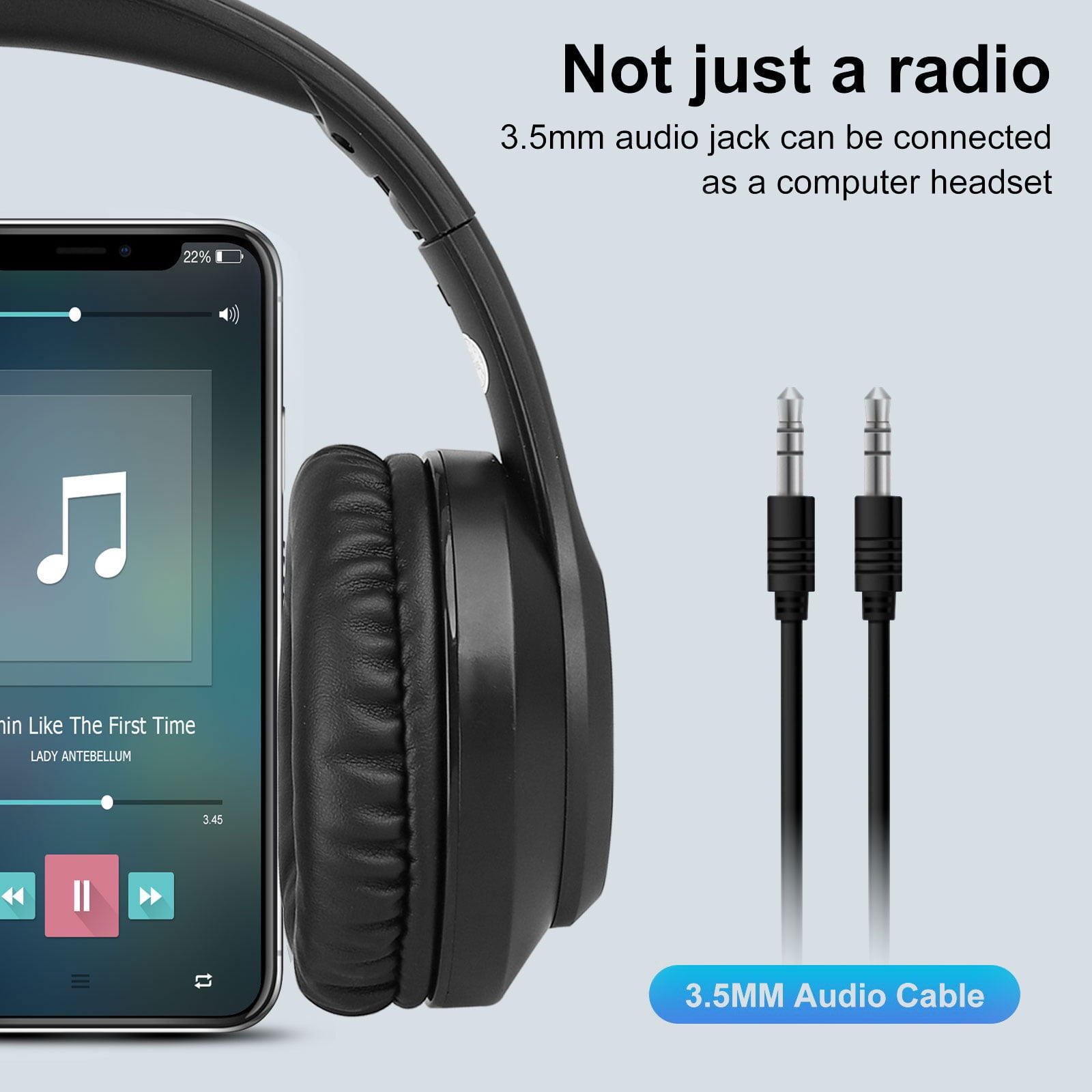 Wireless FM Headphones with Reception, Portable Digital FM Headset Ear Muffs for Walking, Jogging, Riding, and Mowing, Supports 3.5mm AUX Cable, Rechargeable Battery