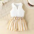 thumbnail image 2 of Fesfesfes Girls Outfits Size 8-10 Solid Color Lapel Sleeveless Top Bow Striped Shorts 6M-3Y 18-24 Months, 2 of 8