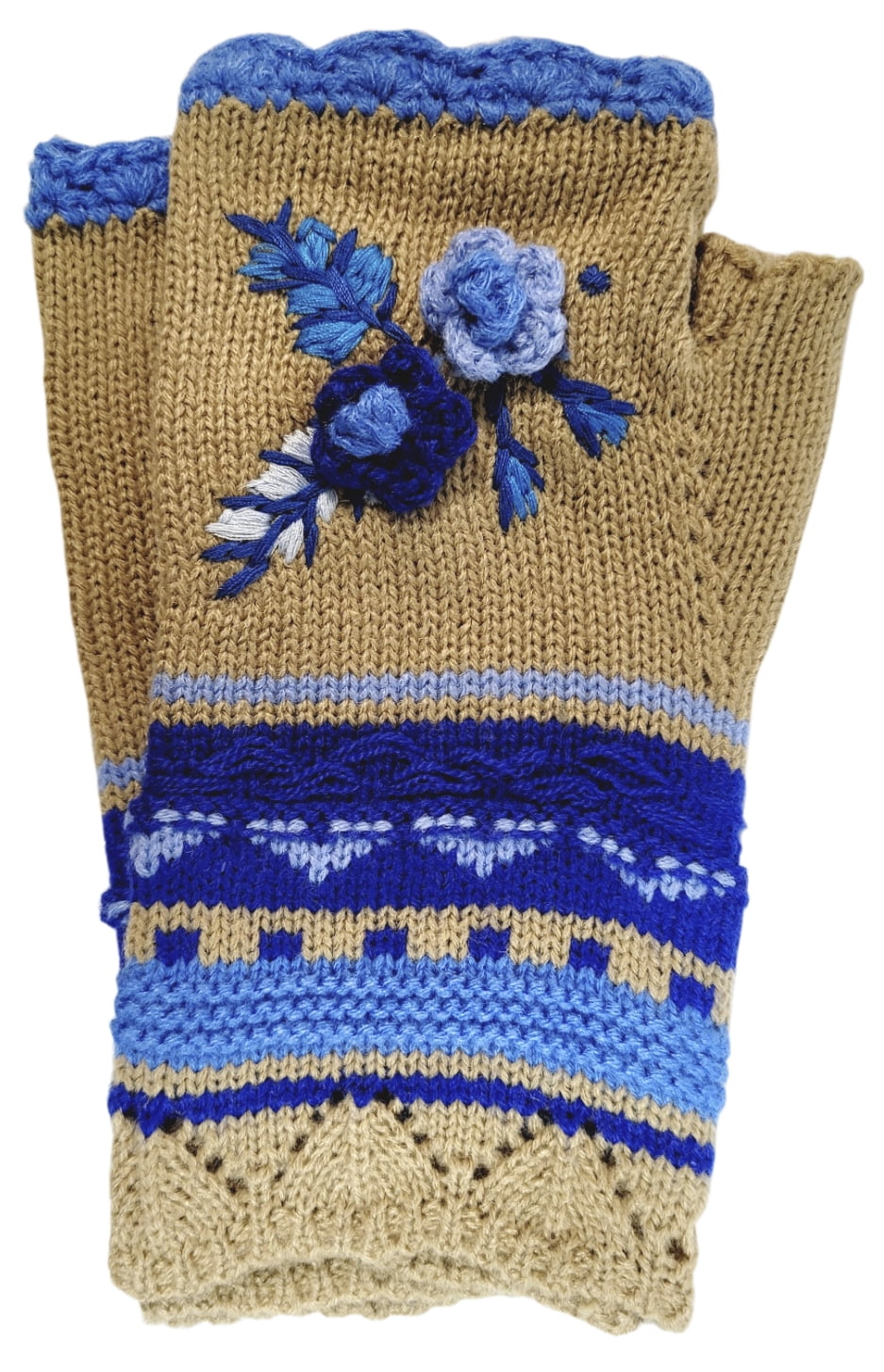 Press On Nails and Fingerless Glove Gift Set - Tan Blue