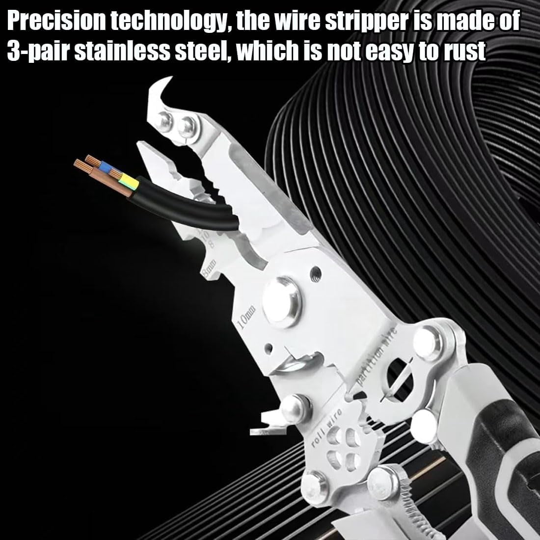 8 In 1 Wire Stripper, Wire Stripping Tool with Voltage Tester & Cable Cutters & Plier & Splitting, Multifuncional Vise Grip for Worker