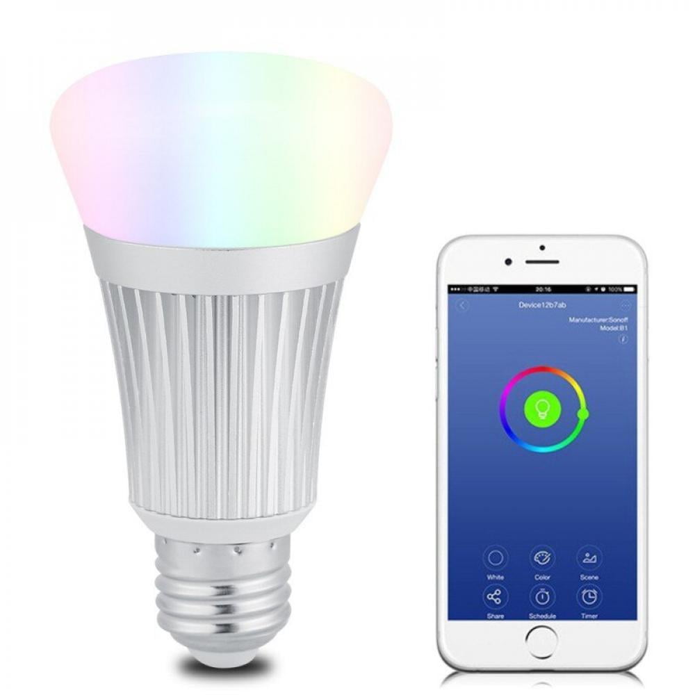 E27 Smart LED Bulb RGBW Remote Control Wireless WiFi Dimmable Light 7W AC85-265V 