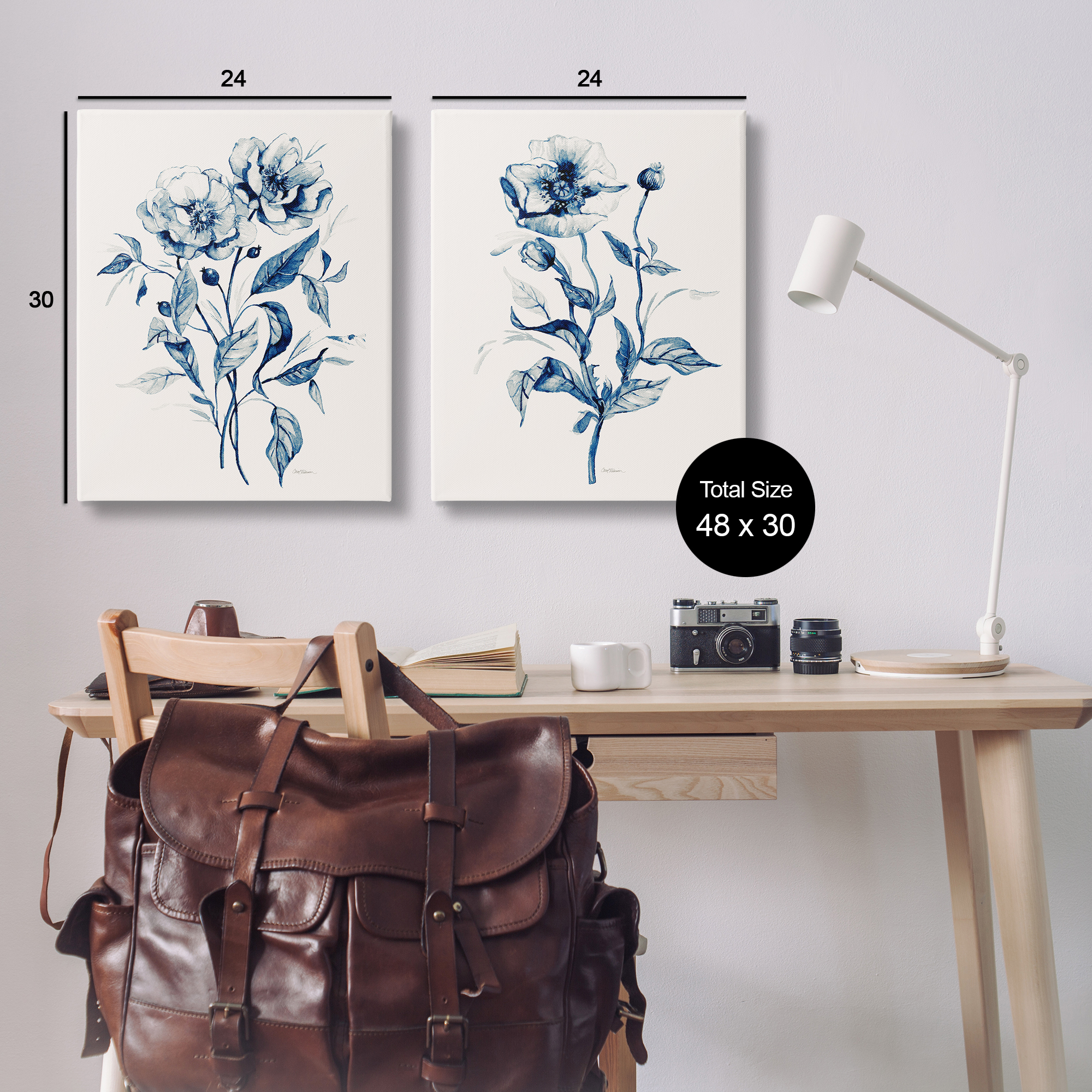 Stupell Industries Blue Sketched Flowers Plants & Flowers Drawing Wrapped Canvas Art Print Wall Art, 24 x 30, Set of 2