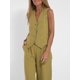 thumbnail image 3 of Moda Casual chaleco liso pantalones traje para mujer nuevo verano cuello pico botón Top bolsillo cintura elástica pantalones trajes traje de dos piezas, 3 of 5