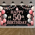 thumbnail image 3 of Pink Theme Happy 50th Birthday Banner Silver Balloons 50th Birthday Display Cake Design Champagne Glasses Birthday Celebration Backdrop for 50th Birthday Party Adult Celebration Family Gathering, 3 of 9