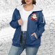 thumbnail image 4 of Sudadera informal con capucha y manga larga para mujer, estilo navideño, de gran tamaño, color liso, con cremallera, capucha y forro polar grueso, chaqueta de manga larga con hombros descubiertos, blu, 4 of 5