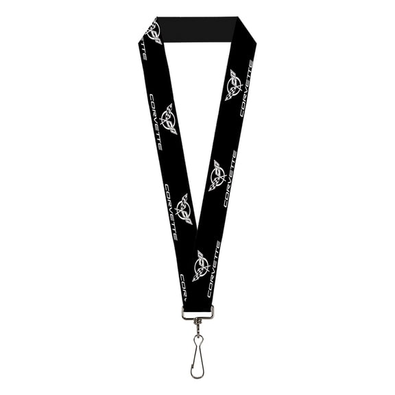 GM General Motors Lanyard, Corvette Black Silver Repeat, Elastic