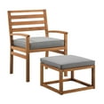 thumbnail image 4 of Walker Edison Acacia Wood Outdoor Patio Chair & Pull Out Ottoman - Brown/Grey, 4 of 10