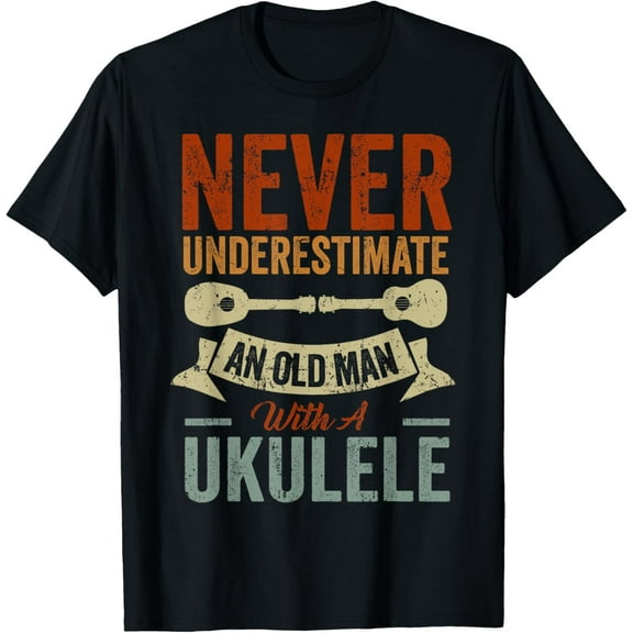 Old Man With Ukulele Guitar Player Hawaiian Music Lover T-Shirt