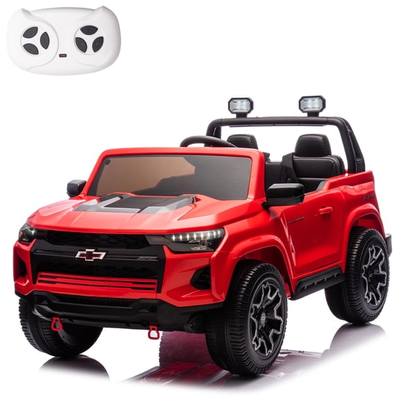 LUIBAS 24V 4WD 2-Seater Kids Ride on Car Battery Powered Licensed Chevrolet Ride On Truck Electric Car with Remote Control, Ride on Toy Car with Bluetooth, Storage Trunk, Red