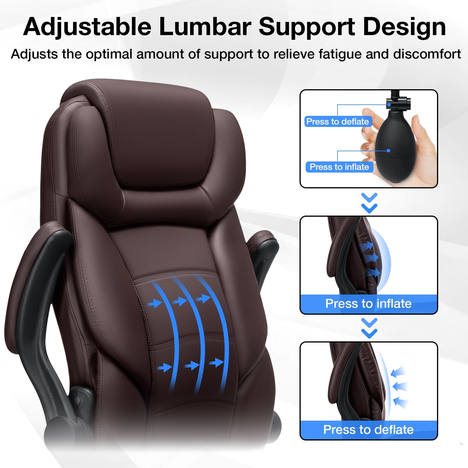 Hoffree Big and Tall Office Chair, 500LBS Executive Desk Chair with Adjustable Lumbar Support Ergonomic Computer Leather Chair with Padded Flip up Arms and Spring Cushion for Home Office