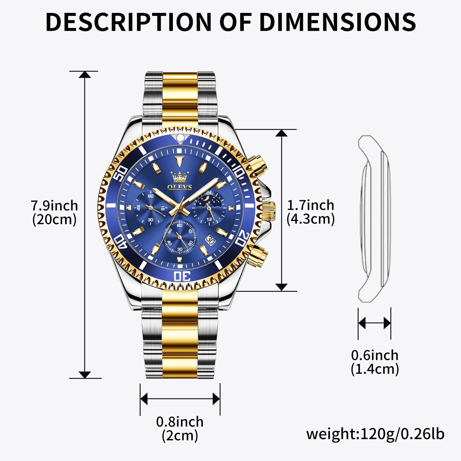 OLEVS Watches for Men Luxury Analog Quartz Chronograph Business Dress Gold Plated Stainless Steel Moon Phase Waterproof Luminous Date Casual Mens Wrist Watches Reloj Para Hombre