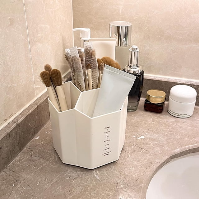 XYAIYT Rotating Desktop Organizer for Office and School Supplies with 5 Compartments for Pens and Art Brushes Multipurpose Plastic Caddy for Home Office Classroom and Dorm Accessories