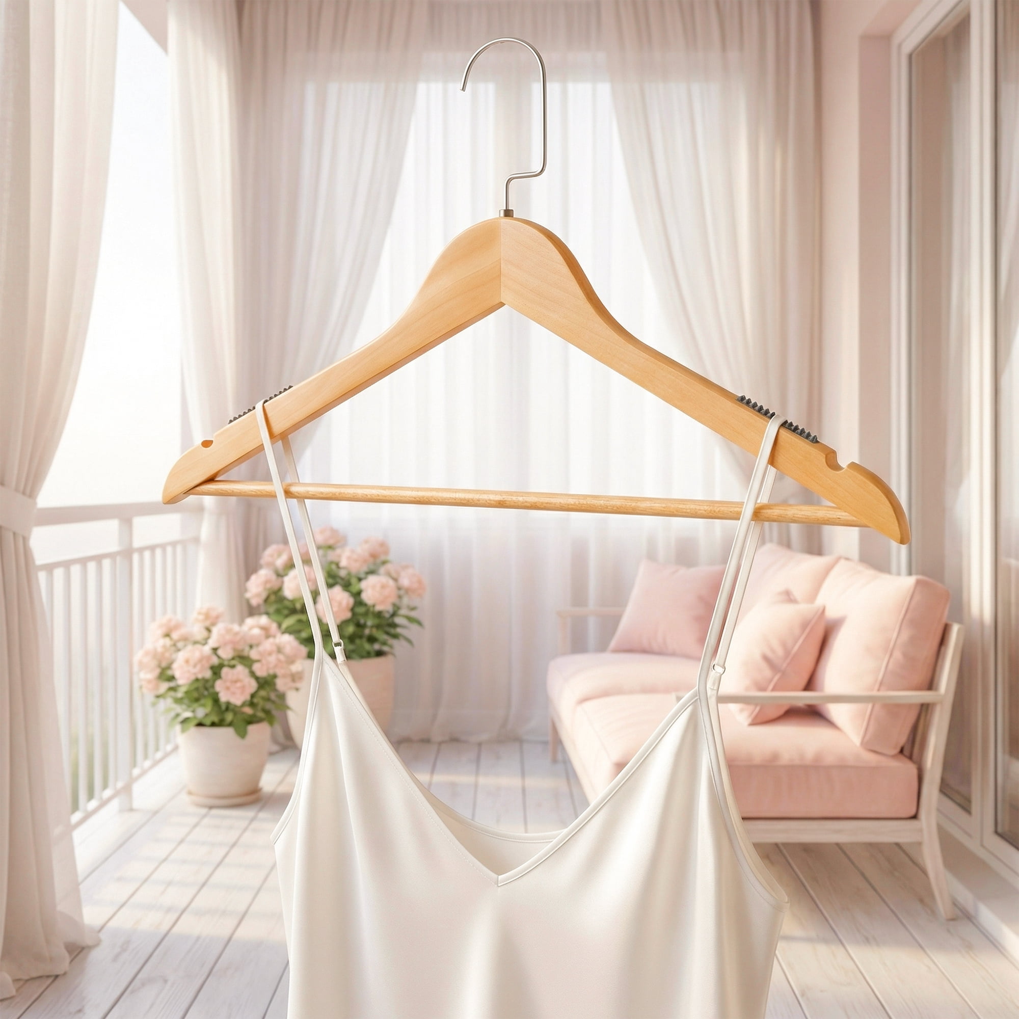 Unique Bargains 2Pcs Wood Durable Space Saving Home Clothes Hangers Light Brown