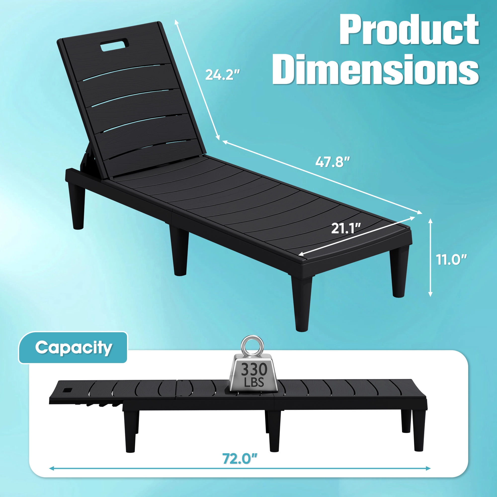 Vineego Set of 2 Patio Outdoor Chaise Lounge Chair Recliner with Adjustable Backrest, Black