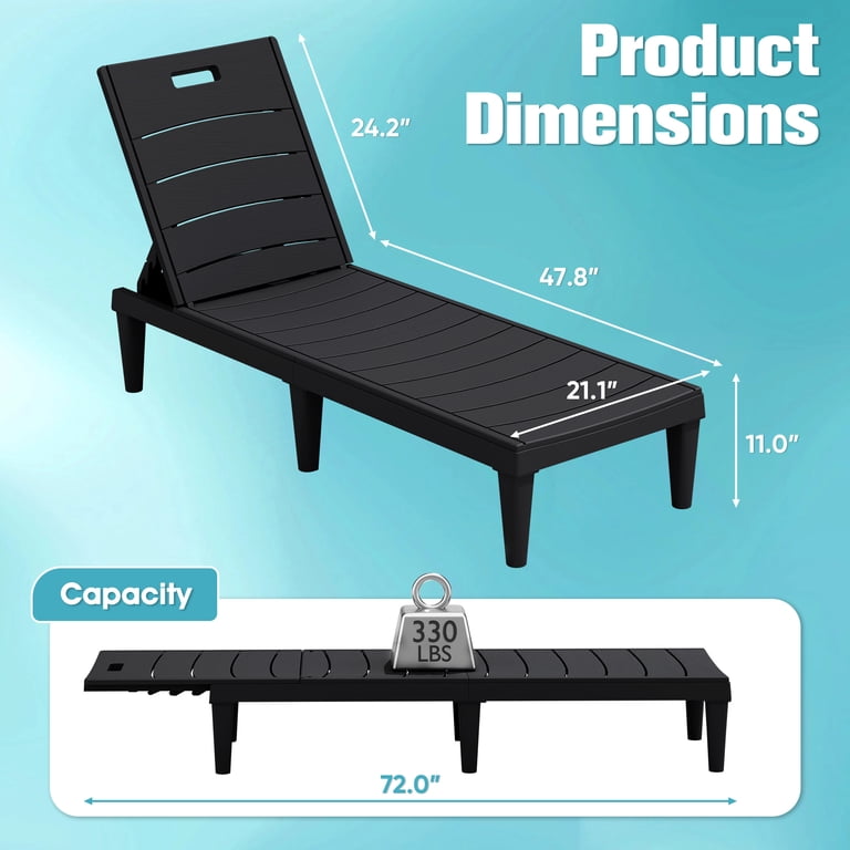 Vineego Set of 2 Patio Chaise Lounges, Black Adjustable photo 7