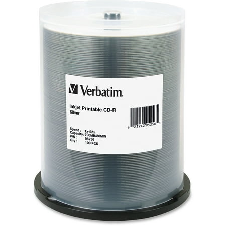 Verbatim, VER95256, Inkjet Silver Print CD-R Discs, 100,
