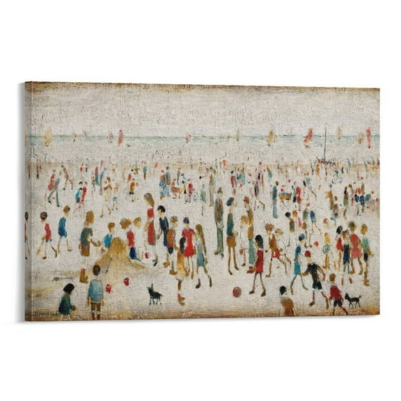 LS Lowry On The Sands Large Canvas Printing Famous Paintings Wall Decoration Painting Artwork Canvas Wall Art Poster Decorative Bedroom Modern Home Print Picture Artworks Posters 16x24inch(40x60cm)