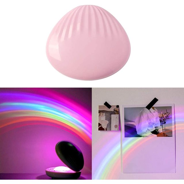 Rainbow Light, Proyector LED 3D Luz Nocturna Portátil Colorido Reflexión Lámpara de Mesita de Noche Forma de Concha Decoración de la habitación del bebé Regalo para niños (Rosa) JFHHH pequeña