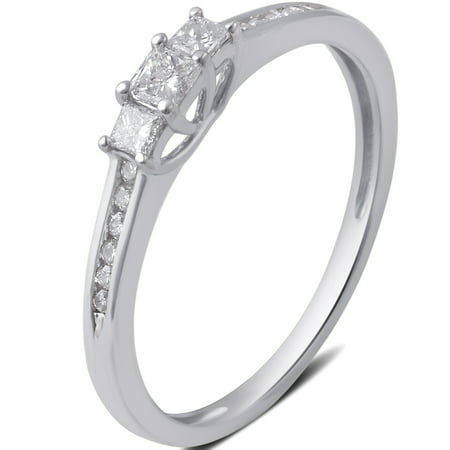 1/4 Carat T.W. 3 stone Princess Diamond 10K White Gold Engagement Ring