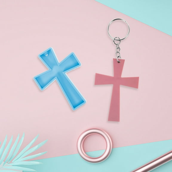 Soimiss 2Pack Epoxy Resin Mold Cross Keychain for Crafting DIY Activities Blue